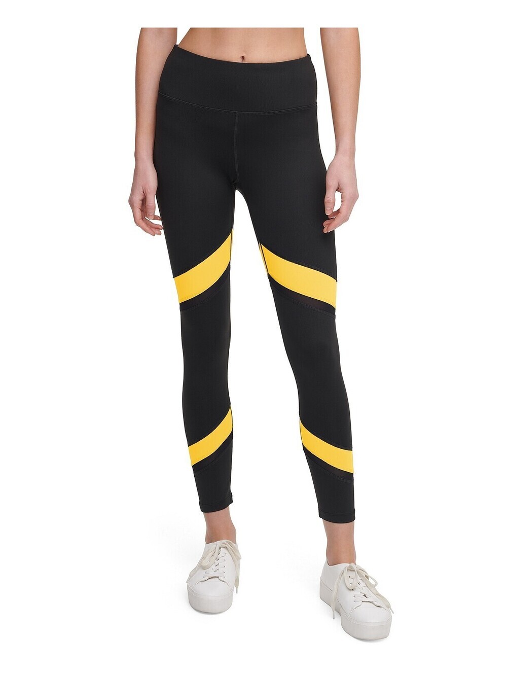 Calvin Klein Womens Colorblocked Mesh-Trimmed High-Waist Leggings Size S